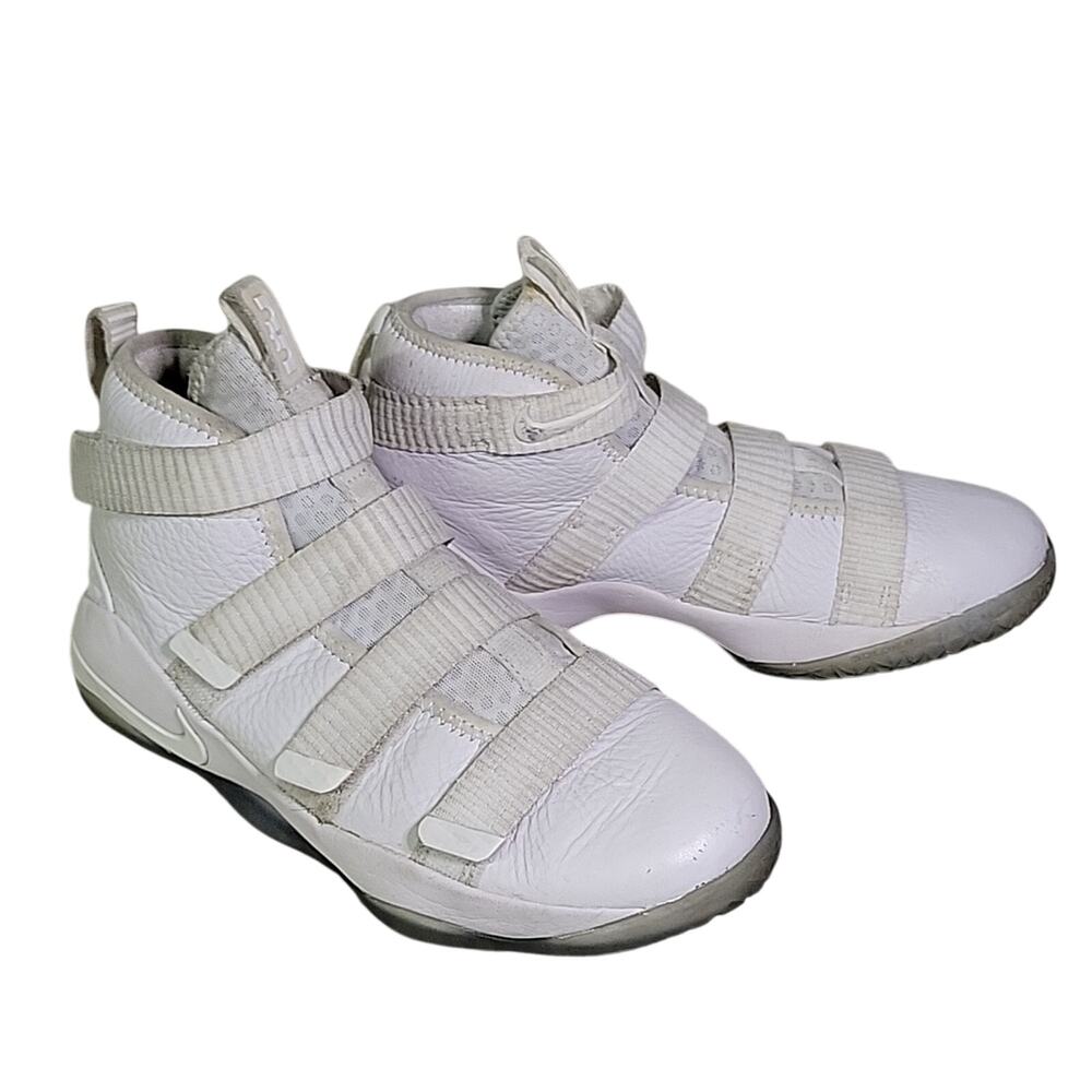 Nike Lebron Soldier 11 Triple White Athletic Sneakers Kids Size 3Y